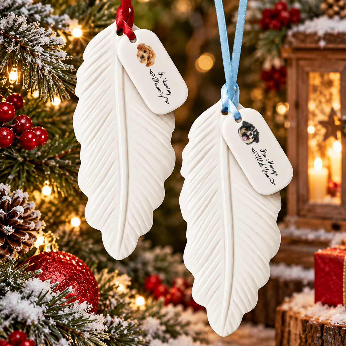Custom Photo In Loving Memory Dog Memorial Feather Ceramic Ornament HO82 903794