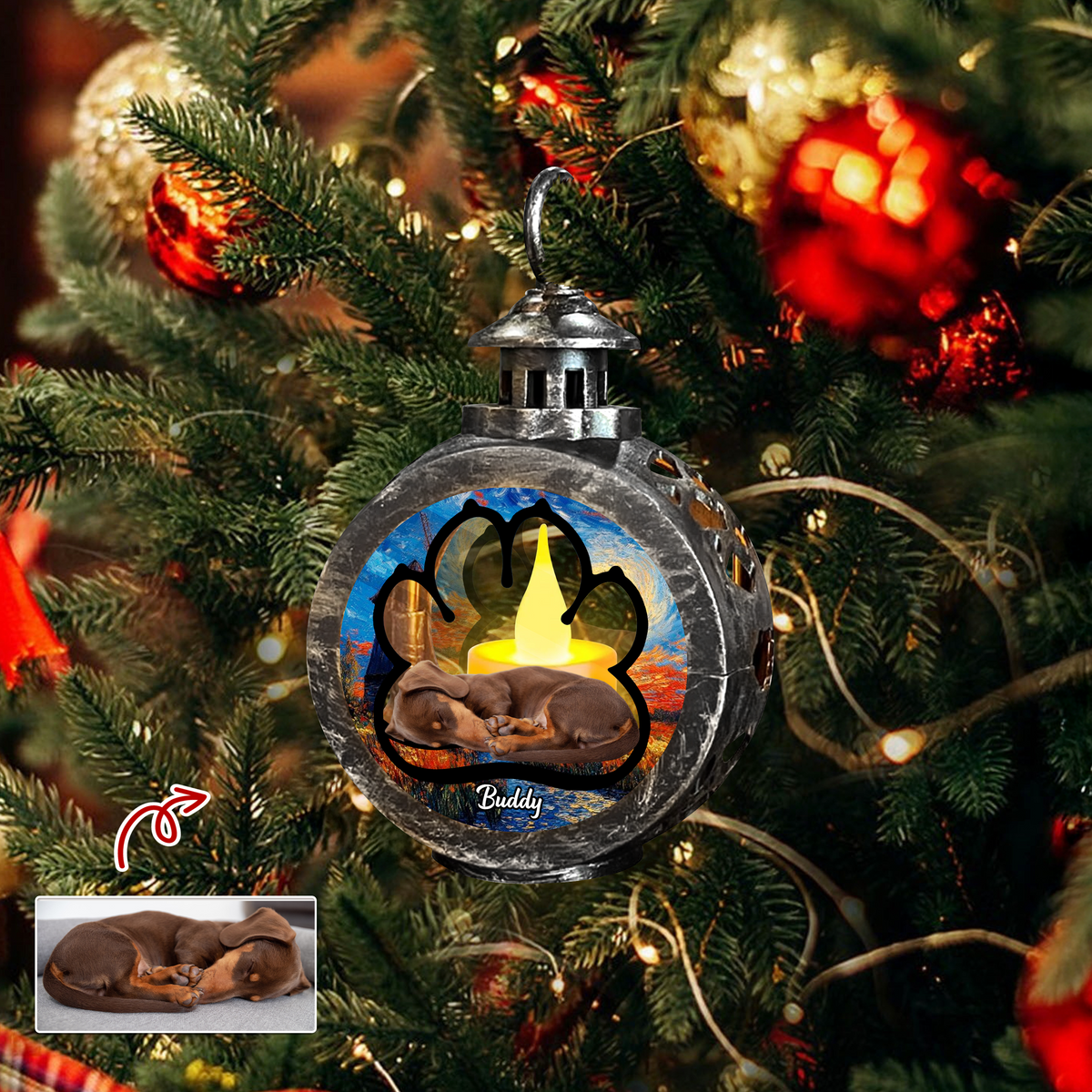 Custom Dog Photo Lay Here With Me Photo Christmas Lantern Ornament For Dog Lovers HA75 892918