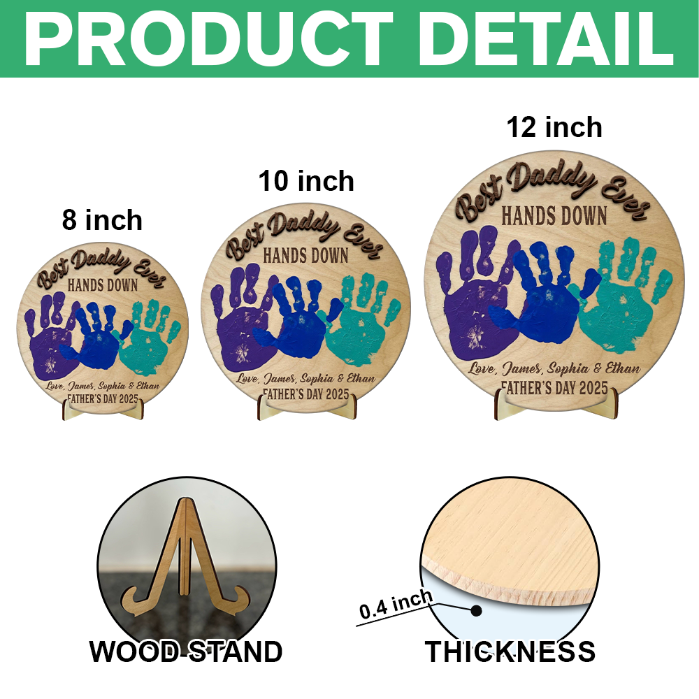 Personalized Best Dad Ever Hands Down 2-Layered Wooden Plaque With Stand TH10 892979