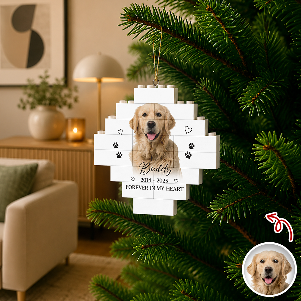 Personalized Pet Memorial Photo  Forever In My Heart Building Blocks Ornament CH07 180428