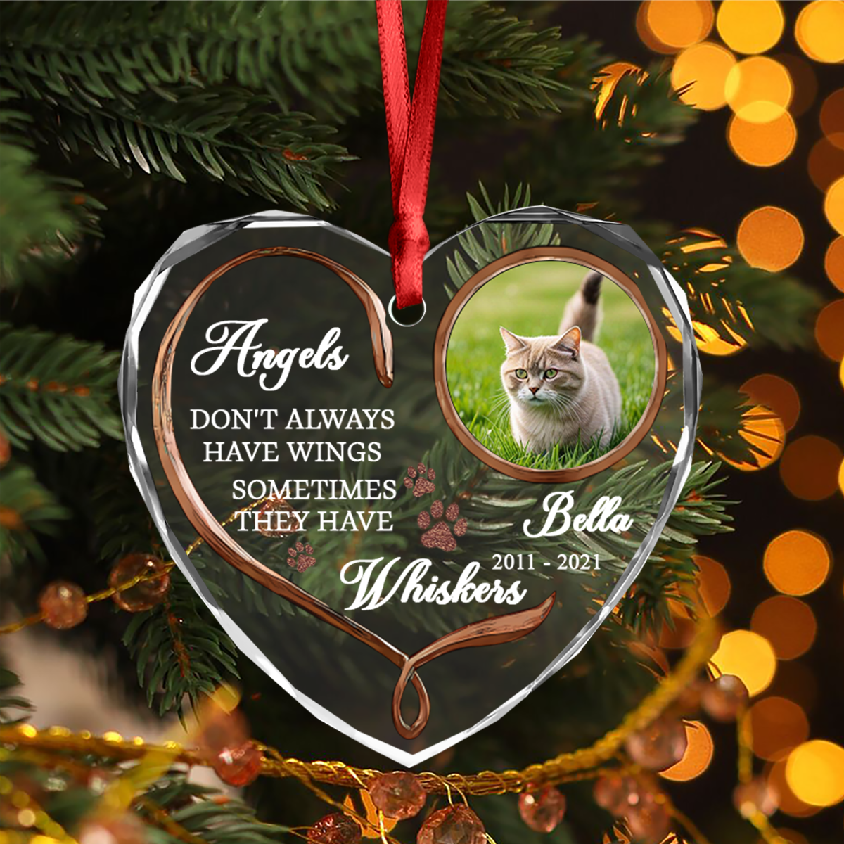 Custom Photo Cat Memorial Gifts - Personalized Heart Glass Ornament LM32 895895
