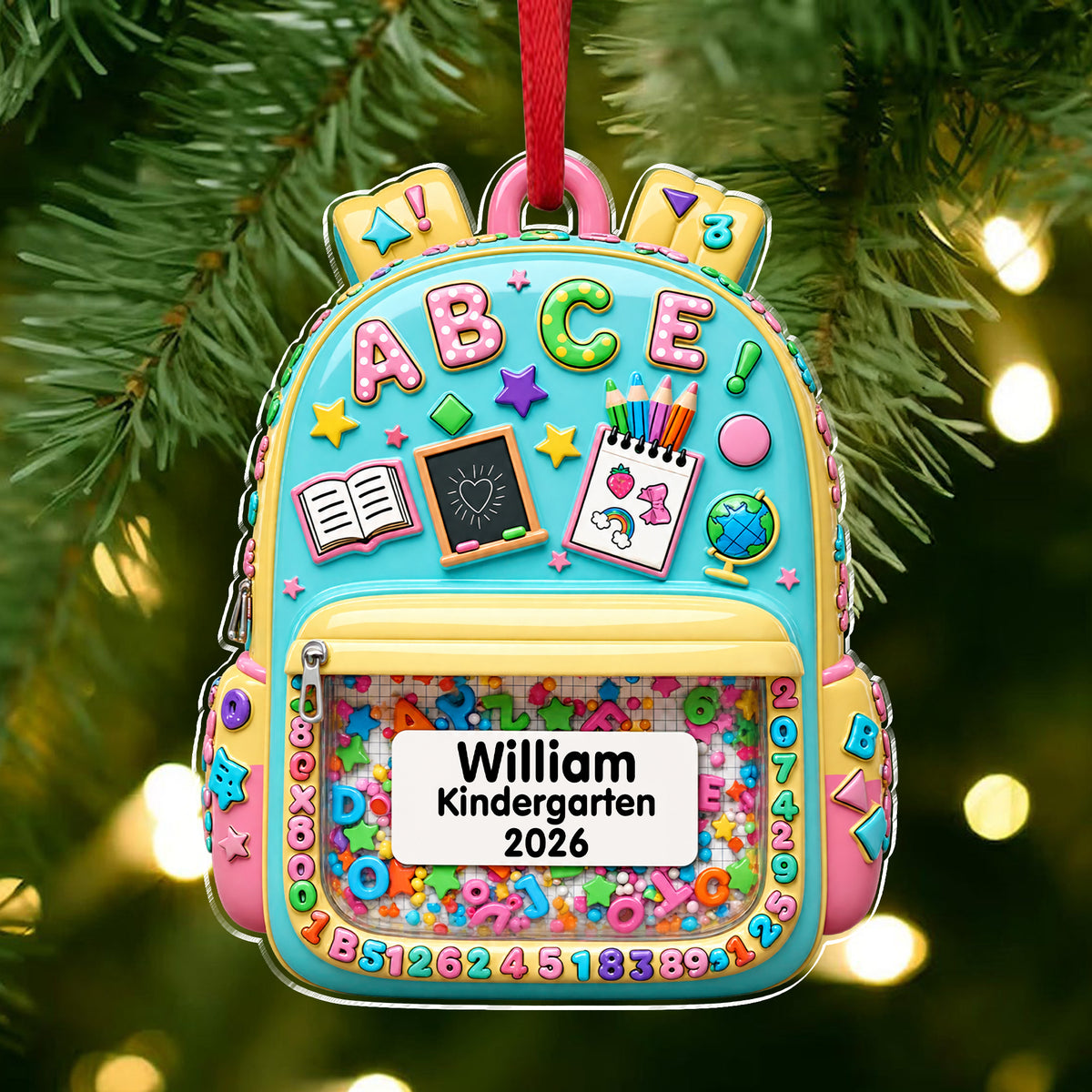 Personalized Name Kids School Backpack Acrylic Ornament Christmas Decor HA75 921886