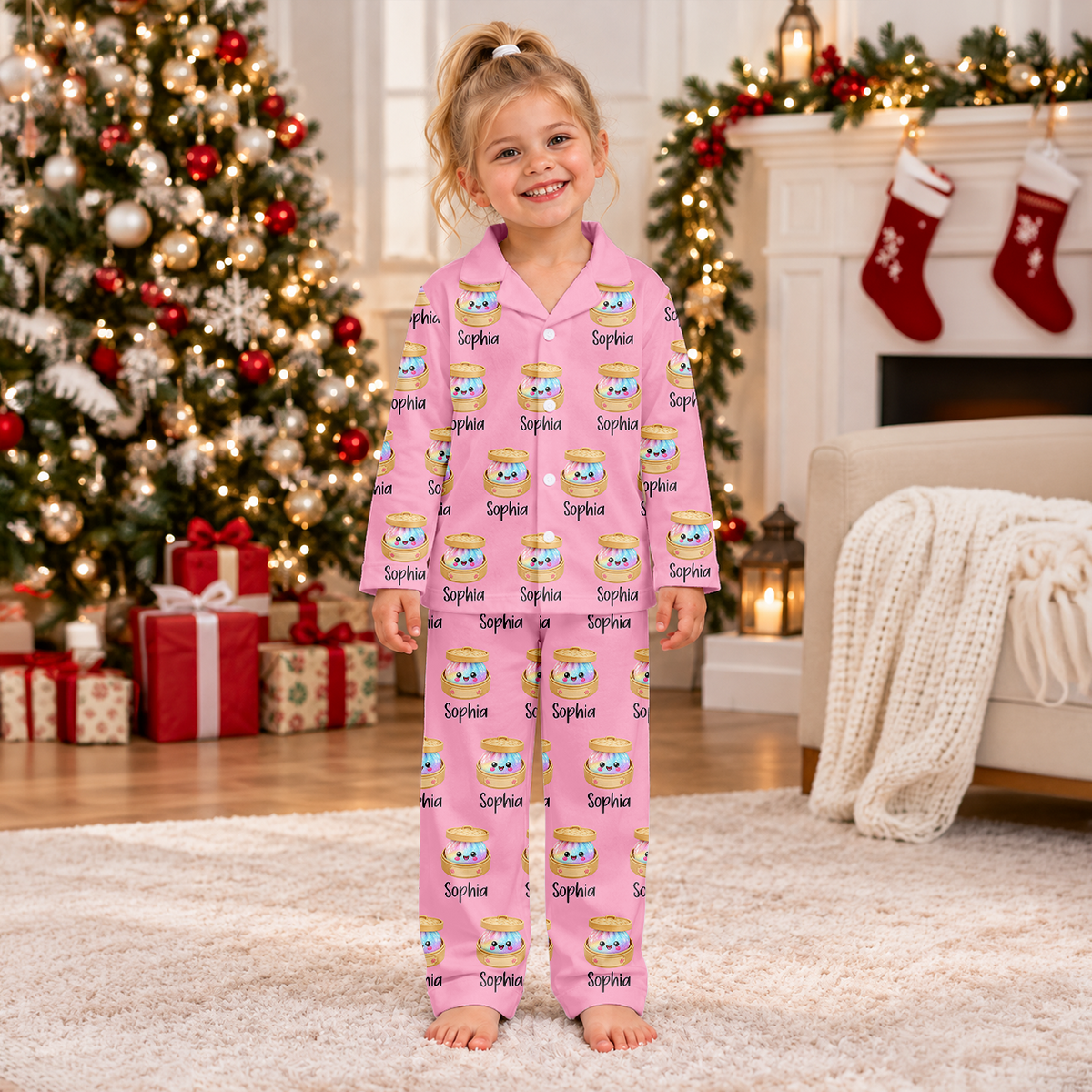 Custom Name And Dumpling Pattern Christmas Pajamas For Kids TH10 171439