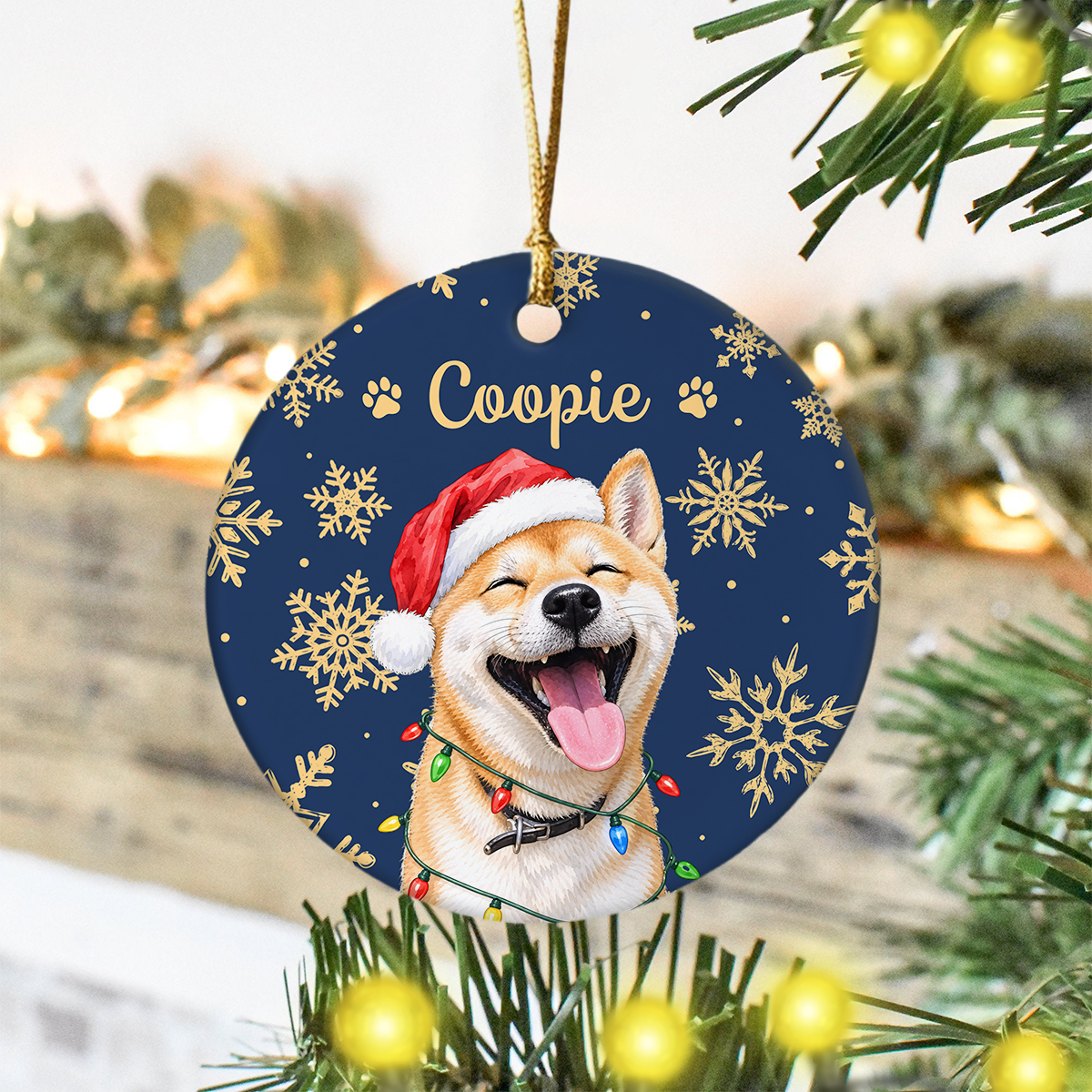 Custom Photo Dog Cat Christmas Ceramic Ornament, Personalized Pet Holiday Keepsake HA75 919276