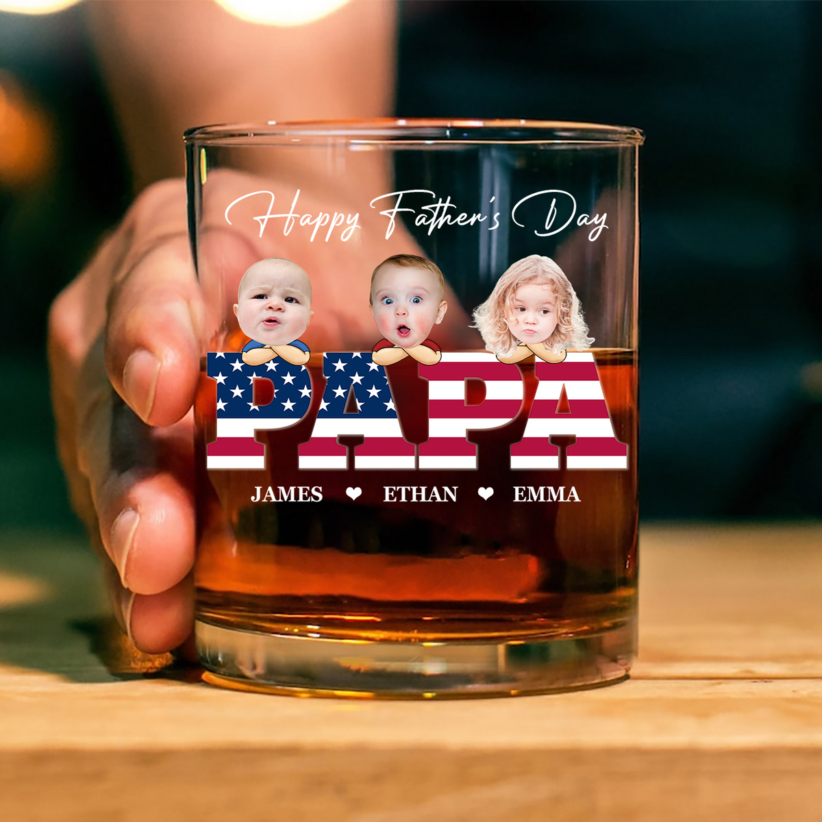 Custom Funny Face American Flag Daddy Family Whiskey Glass For Father's Day LM32 893543