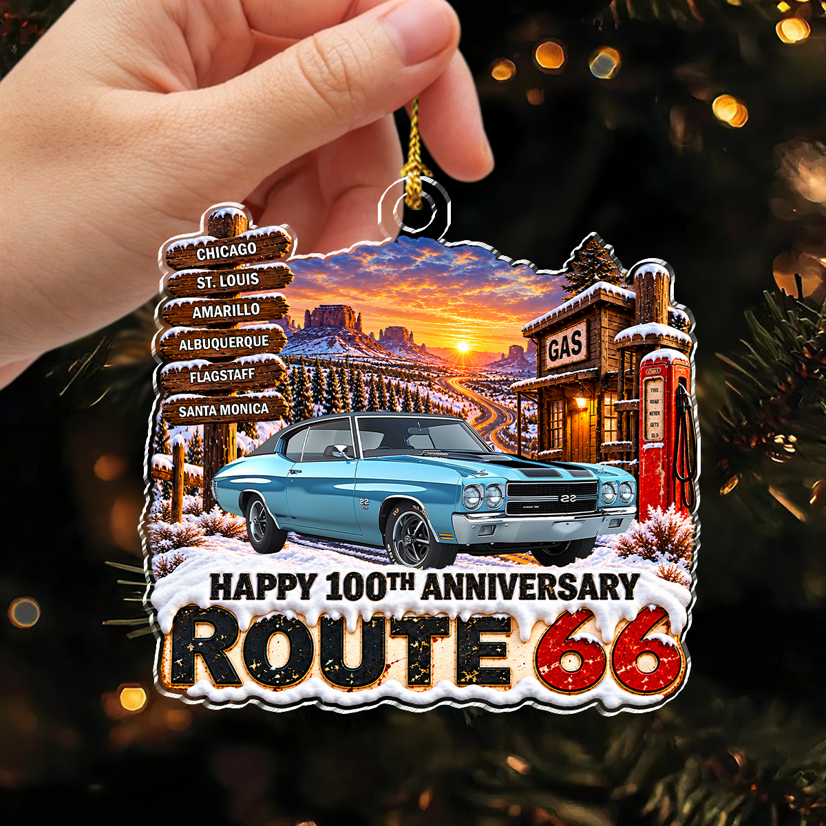 Personalized Route 66 100th Anniversary Christmas Acrylic Ornament  Car Lover Gift LM32 670287
