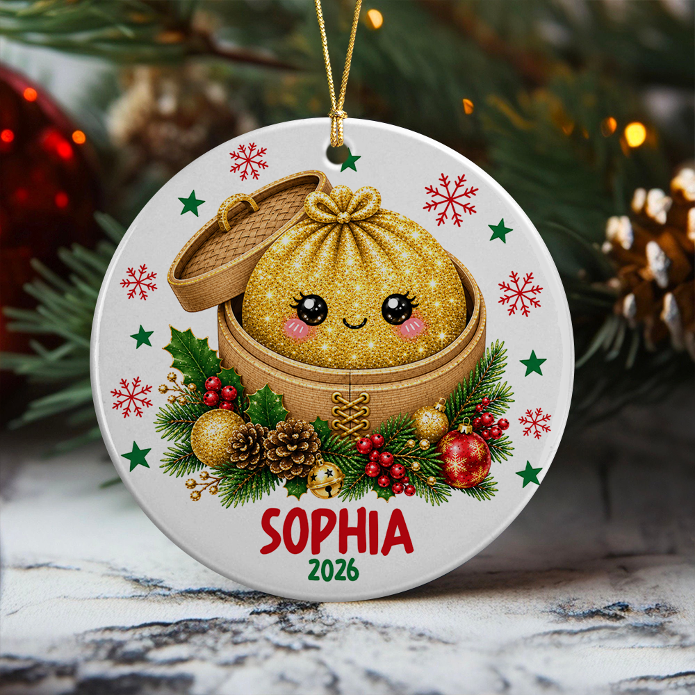 Personalized Dumpling Squishy Ceramic Ornament, Fun Family Christmas Gift HO82 903656