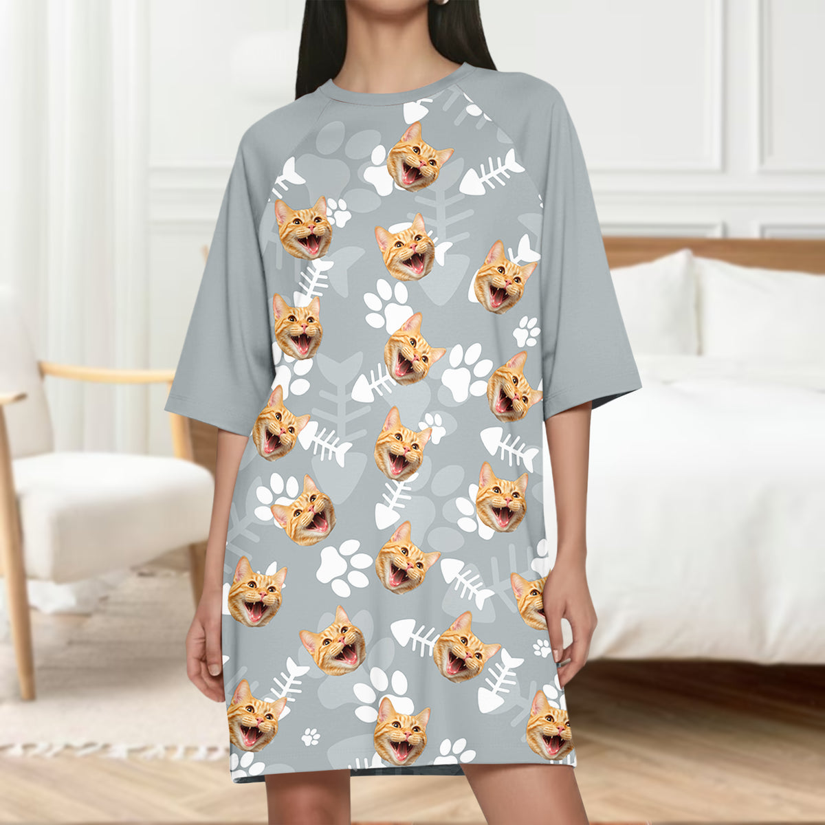 Custom Dog Cat Photo With Bone Raglan Nightgown Gift For Mom TH10 169511