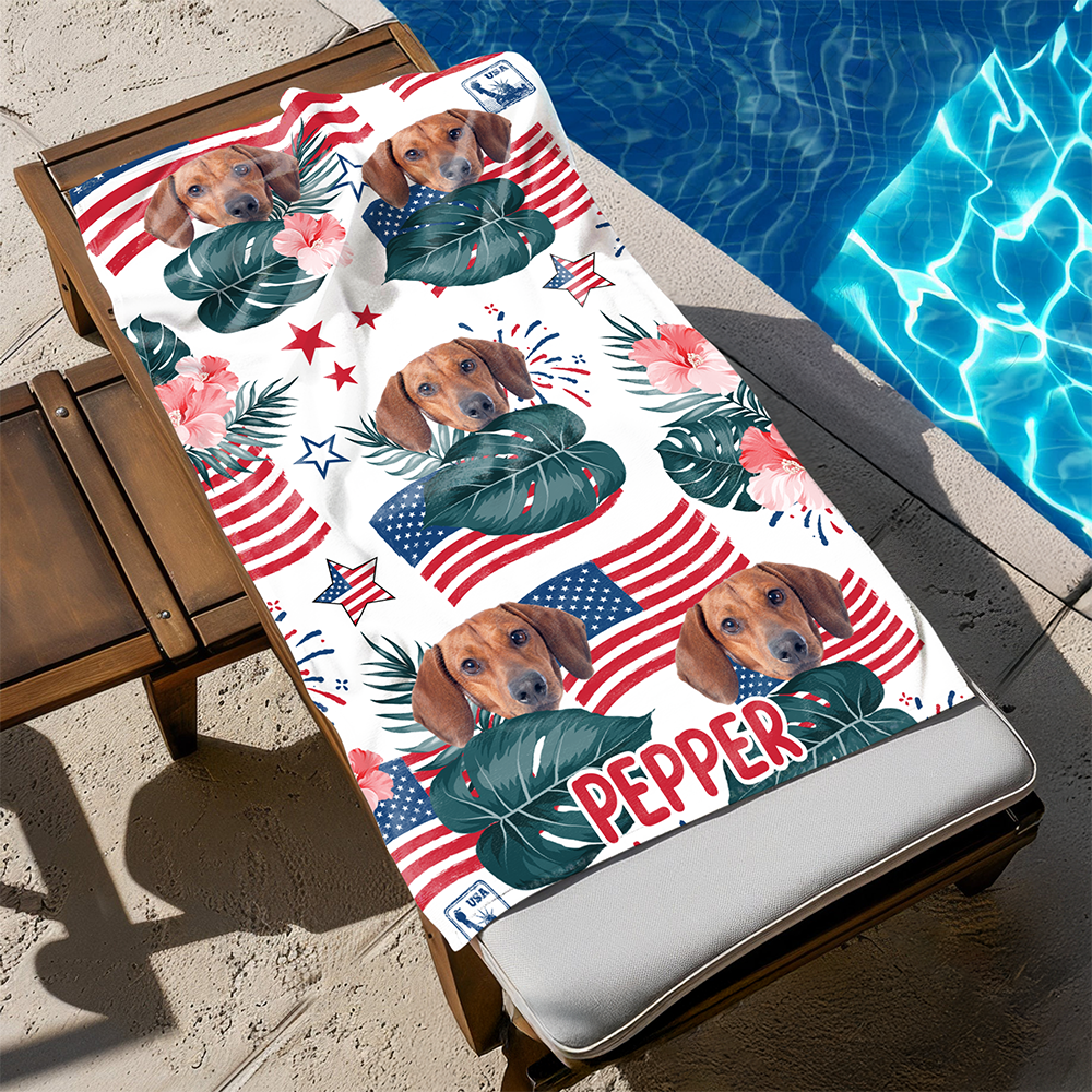 Custom Dog Photo Independence Day Beach Towel CH07 895812