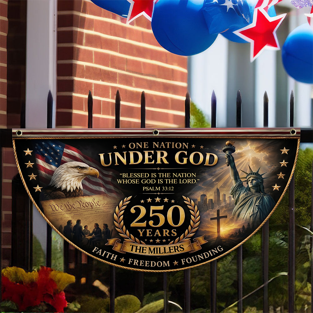 Personalized One Nation Under God 250th Anniversary  Non-Pleated Fan Flag LM32 669259