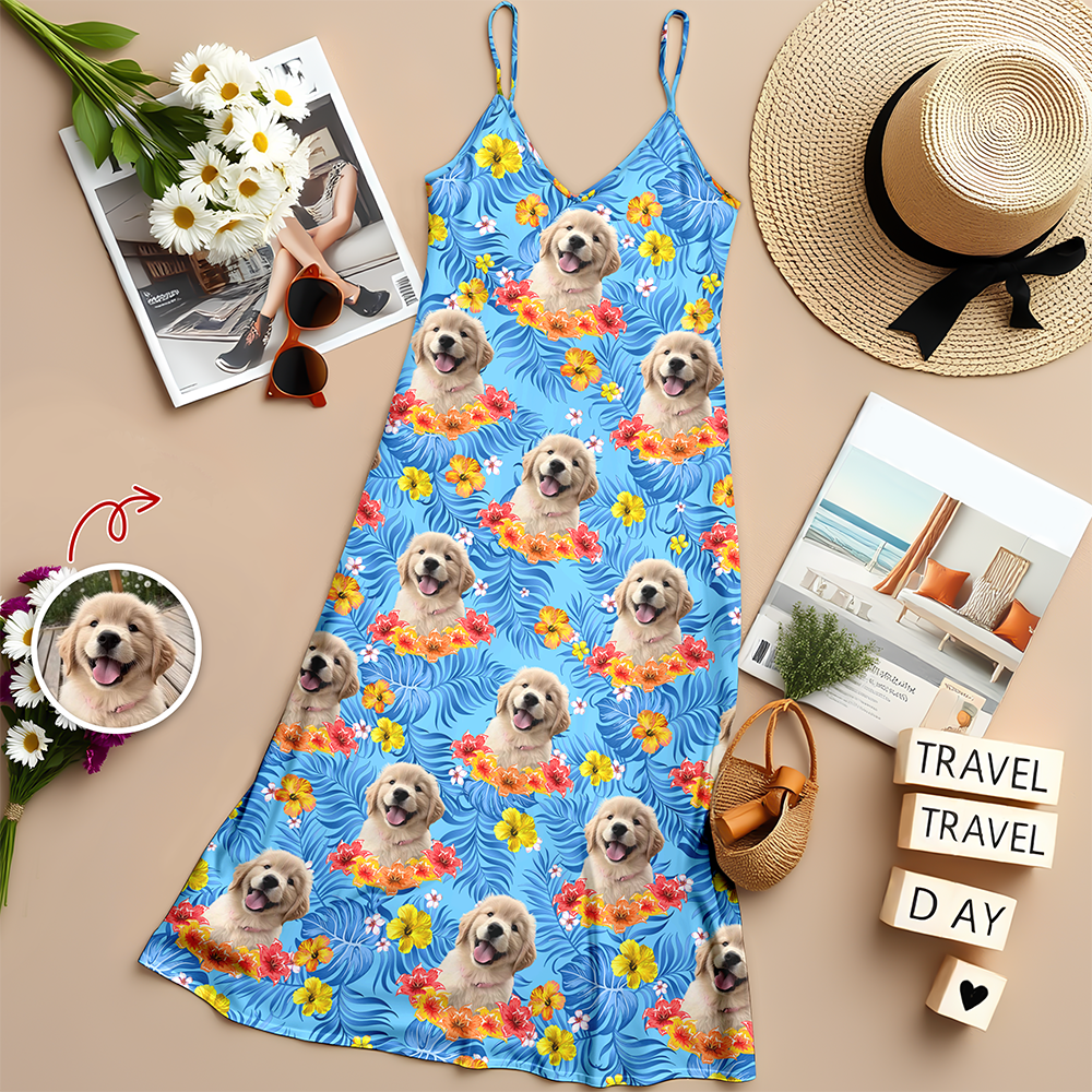 Custom Dog Face Tropical Summer Dress Hawaiian Maxi Dress for Dog Lovers CH07 911026