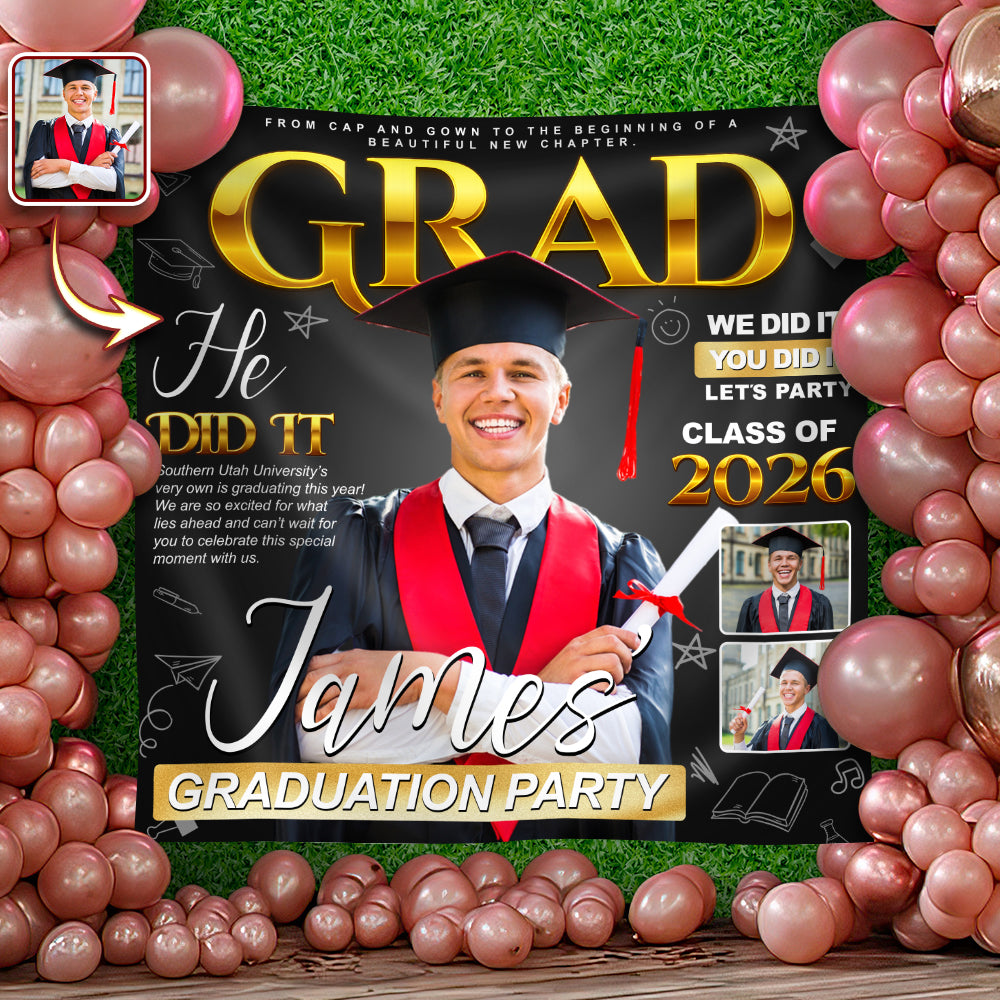 Custom Photo Class of 2026 Graduation Backdrop – Personalized Party Decoration LM32 899457
