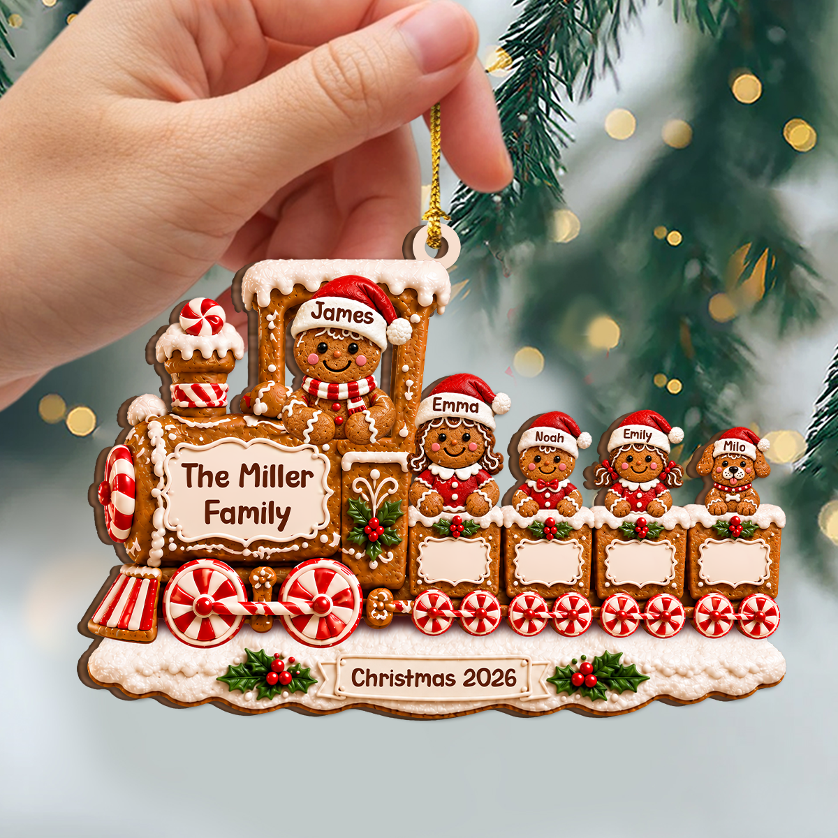 Personalized Gingerbread Train Family Christmas Wooden Ornament LM32 670101