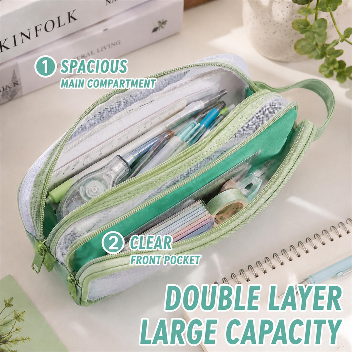 Custom Embroidered Name Double Layer Clear Pencil Case, Gift for Kids LM32 669573