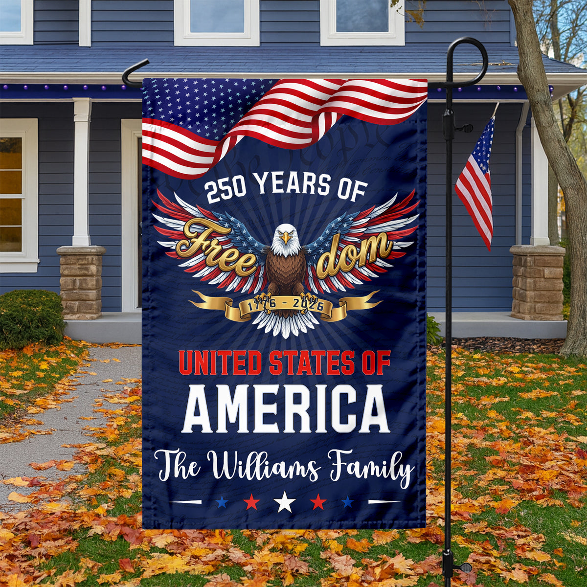 Custom Family Name 250 Years of Freedom Eagle USA 1776–2026 Garden Flag HO82 902210