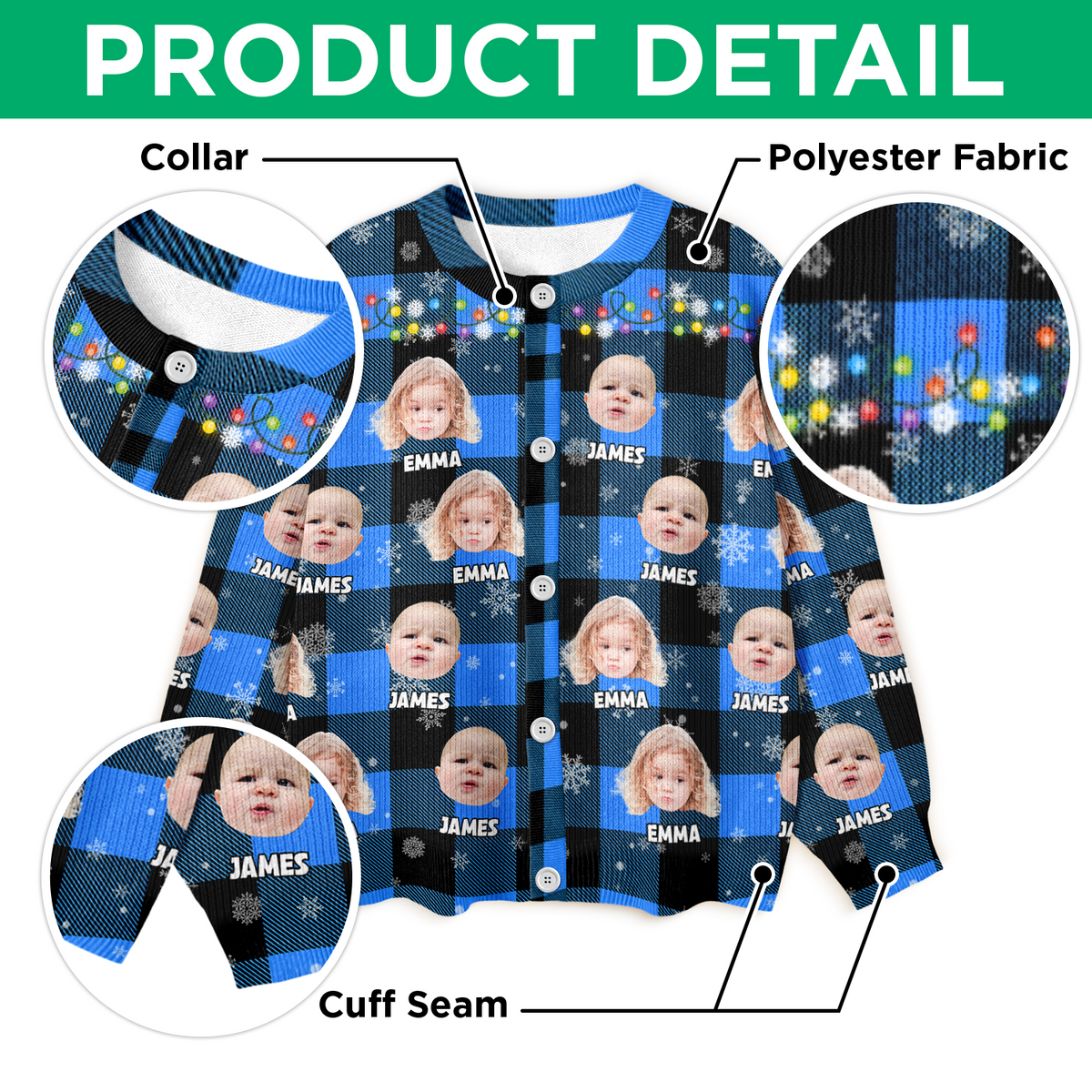 Custom Kids Photo Name Christmas Light Snow Cardigan CH07 896188