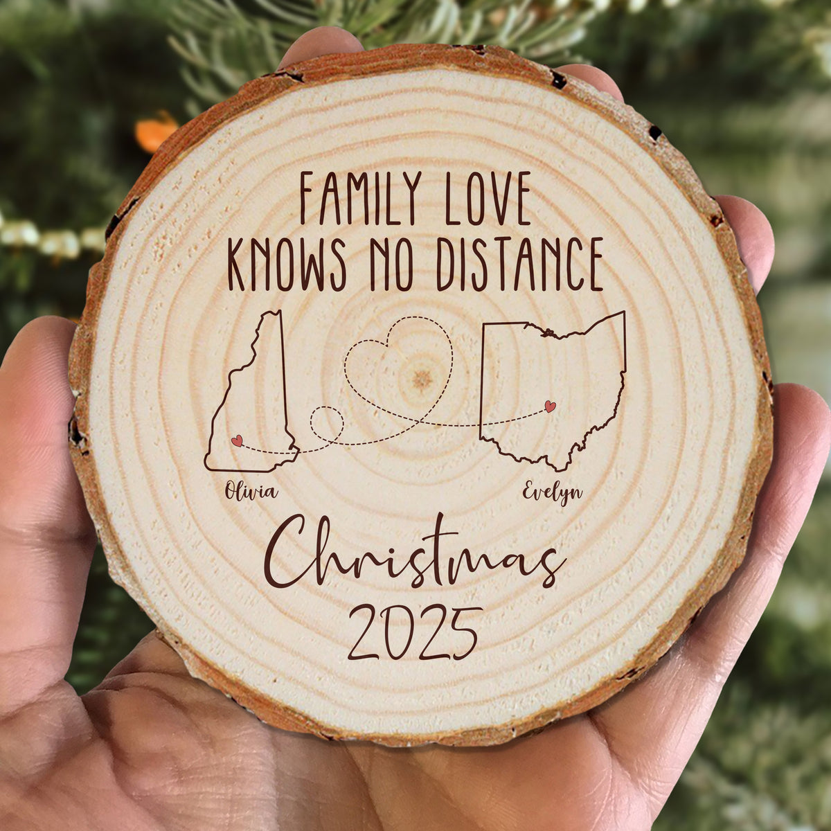 Custom State Name Miles Apart But Close At Heart Wood Slice Ornament LM32 895403