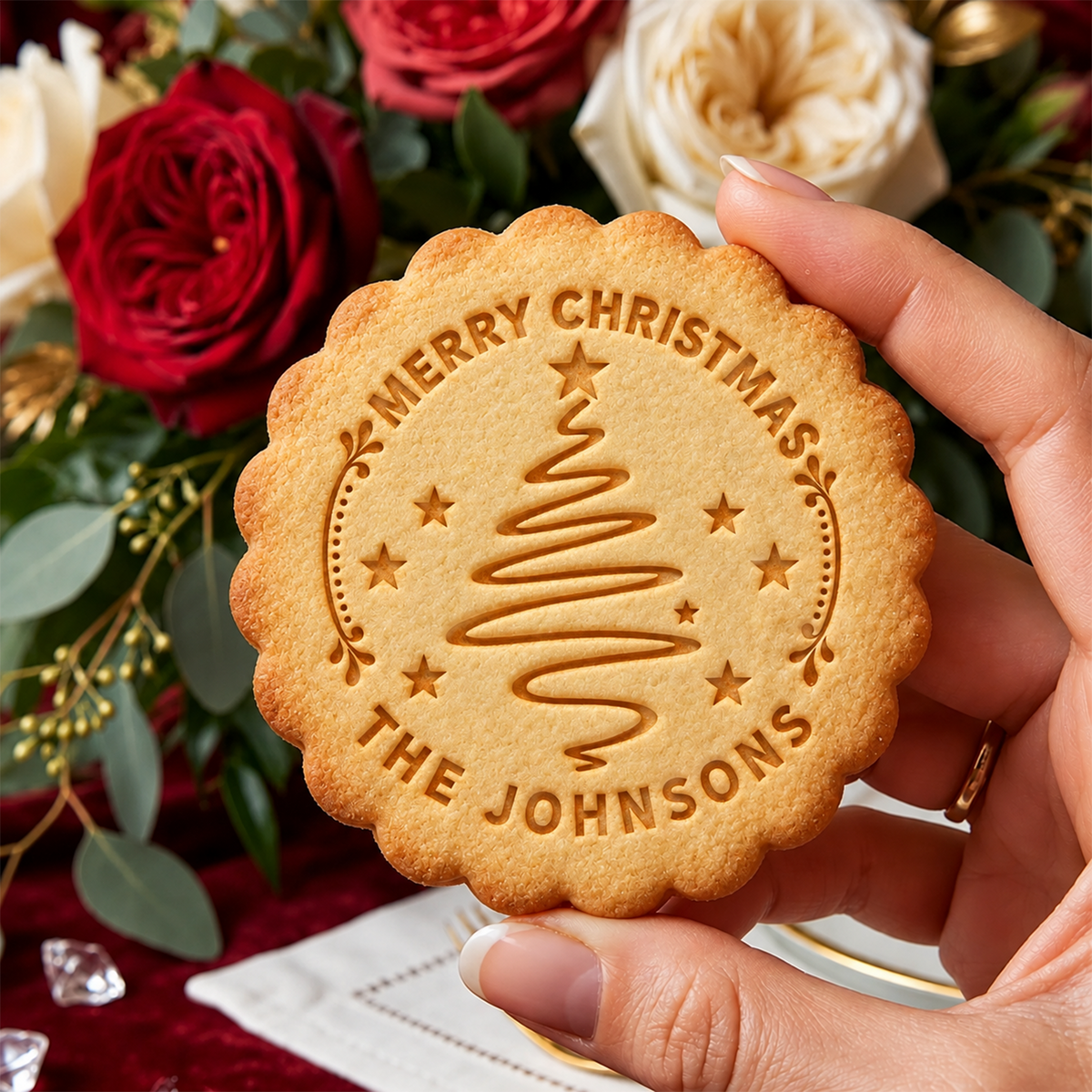 Personalized Family Name Xmas Tree Merry Christmas Cookie Stamp, Holiday Baker Gift HO82 904116
