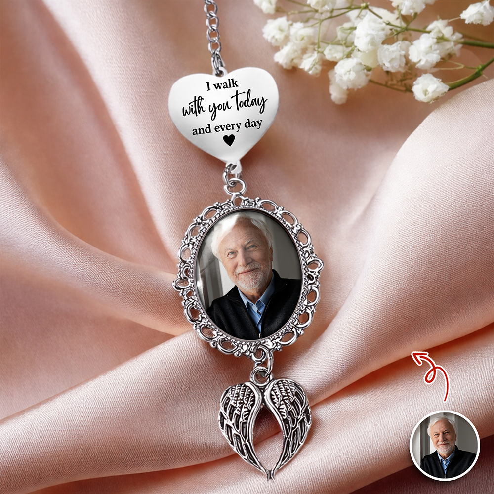 Custom Photo I Walk With You Today And Everyday Memorial Personalized Graduation Tassel Heart & Angel Wing Charm HA75 920828