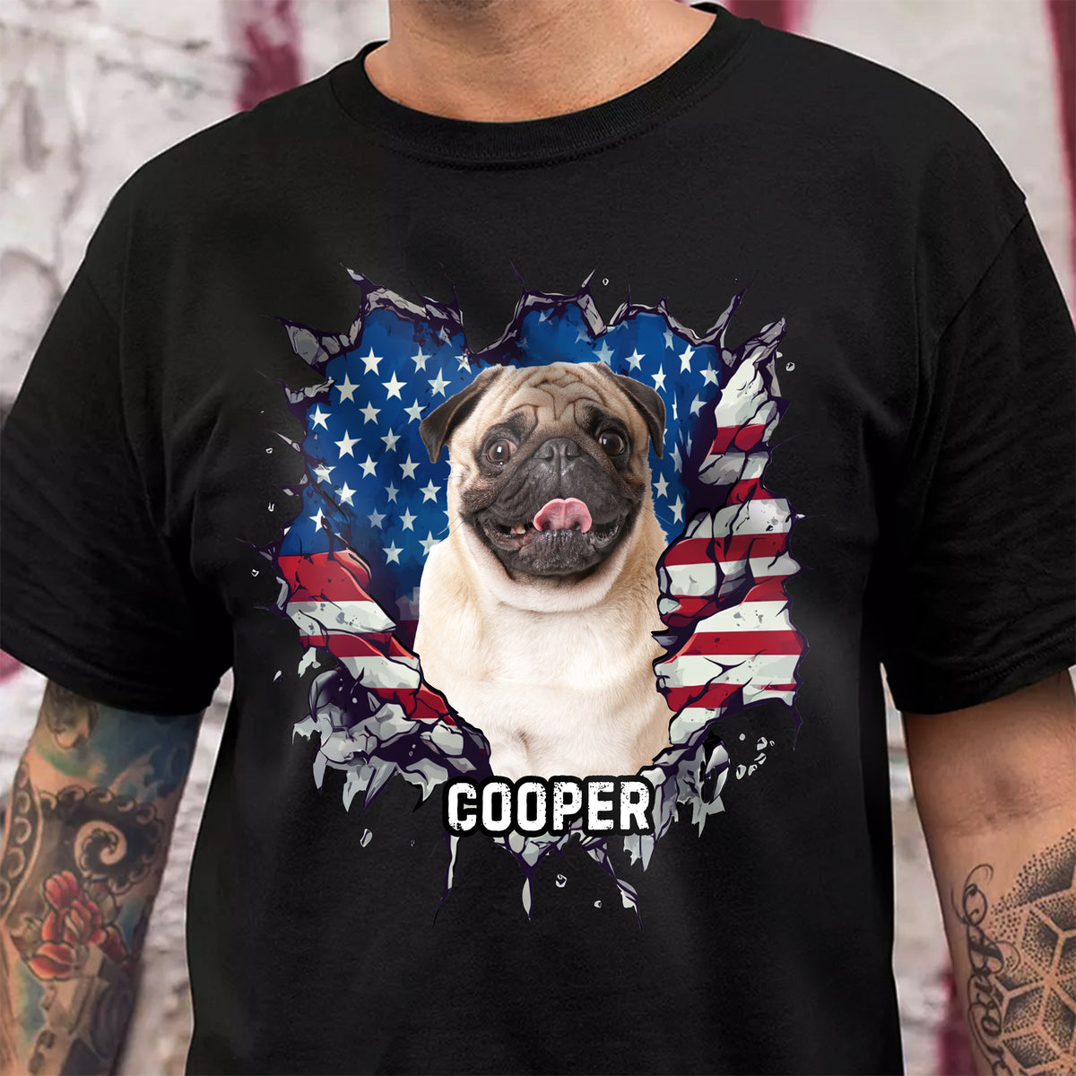 Custom Photo Dog Cat With American Flag Dark Shirt HA75 920656