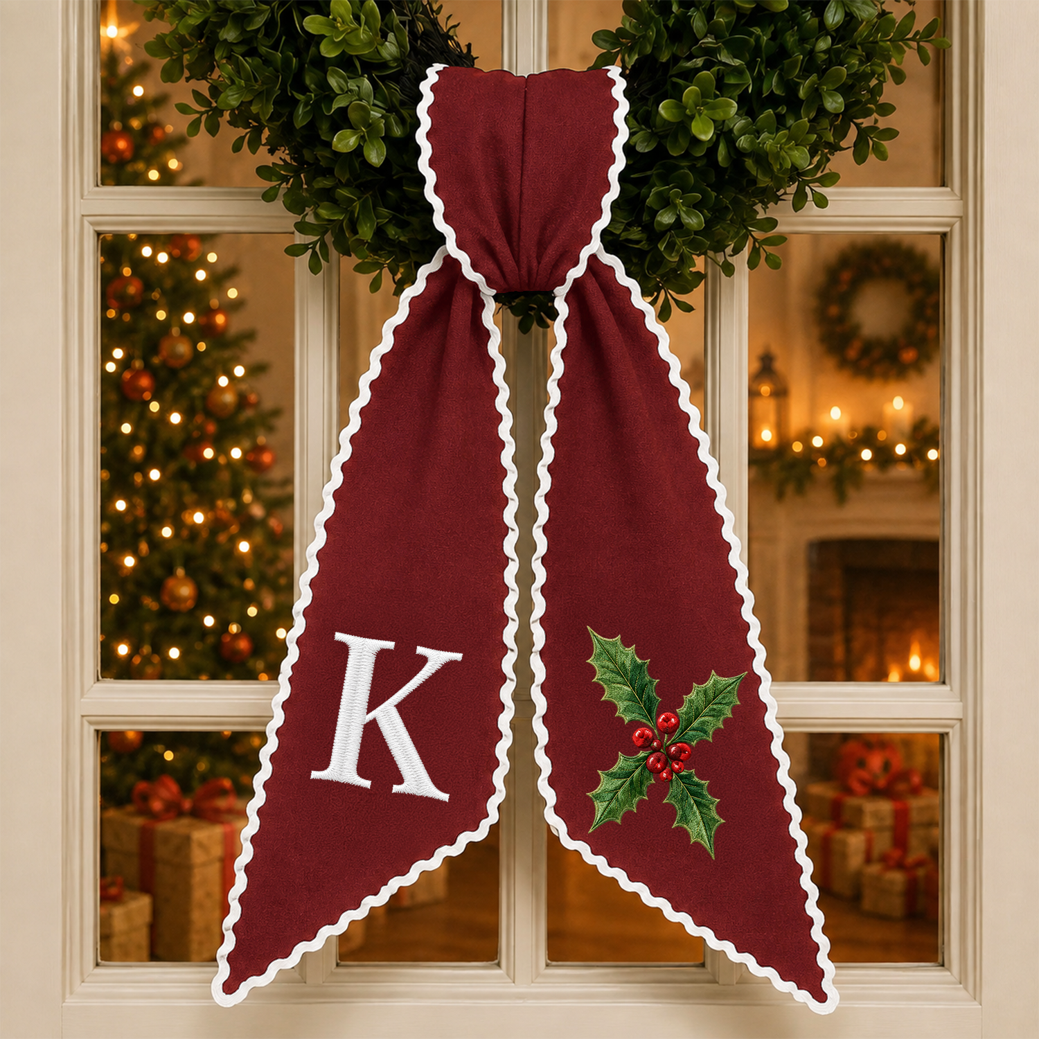 Personalized Christmas Tree Monogram Embroidered Wreath Sash TH10 171275
