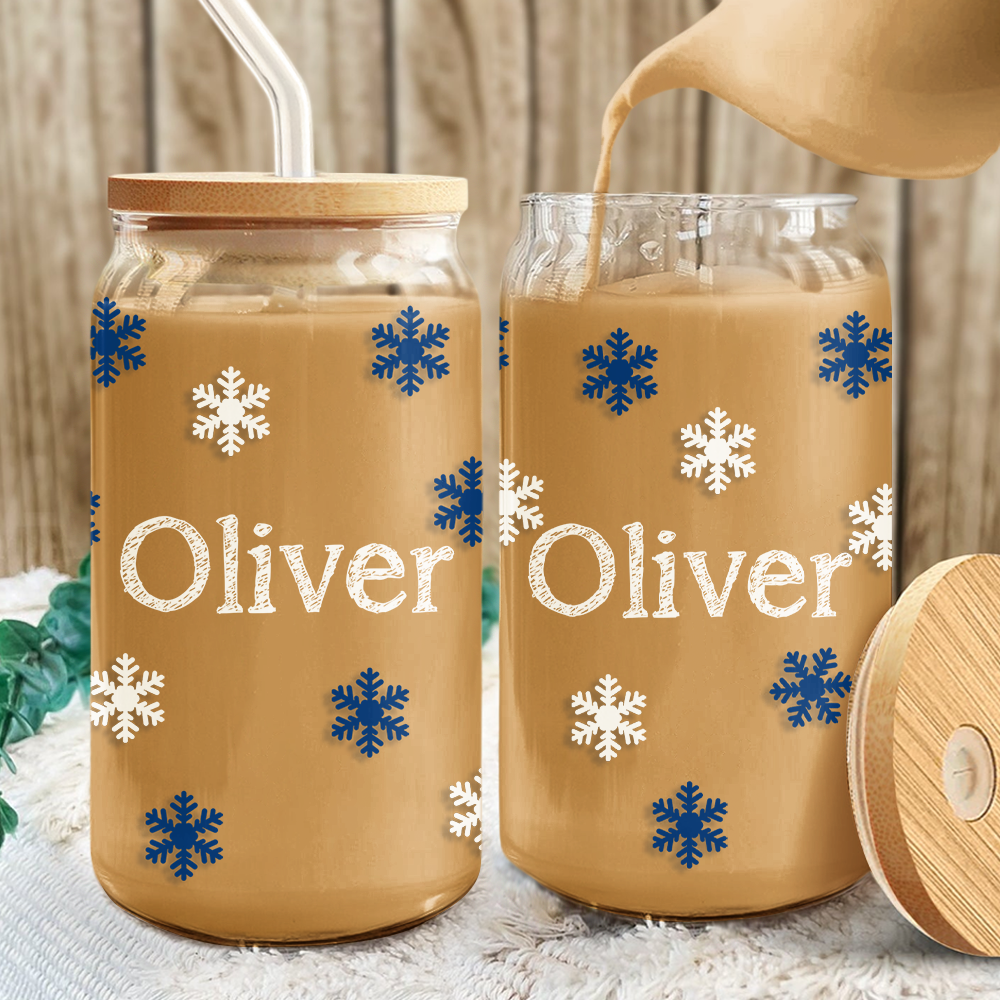 Custom Name Snowflake Glass Can With Lid, Christmas Gift For Family & Friends TH10 170791