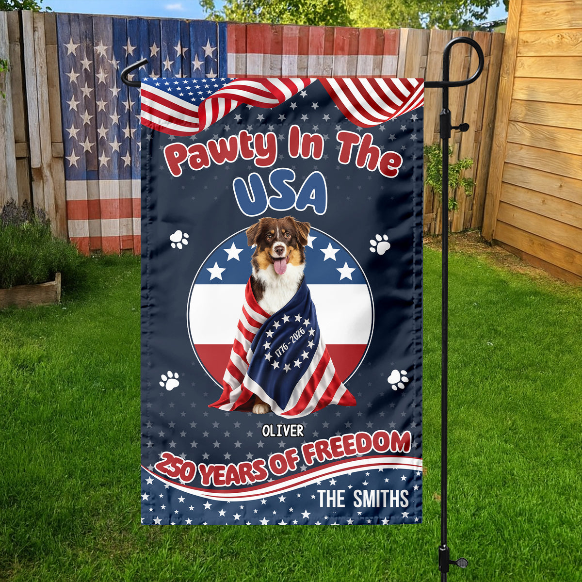 Custom Photo Pawty In The USA 250 Years Of Freedom Dog Garden Flag HA75 920302