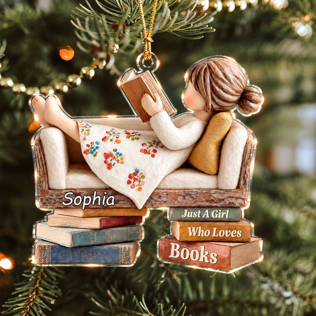 Custom Name Just A Girl Who Loves Books Acrylic Ornament, Bookworm Holiday Keepsake LM32 670021