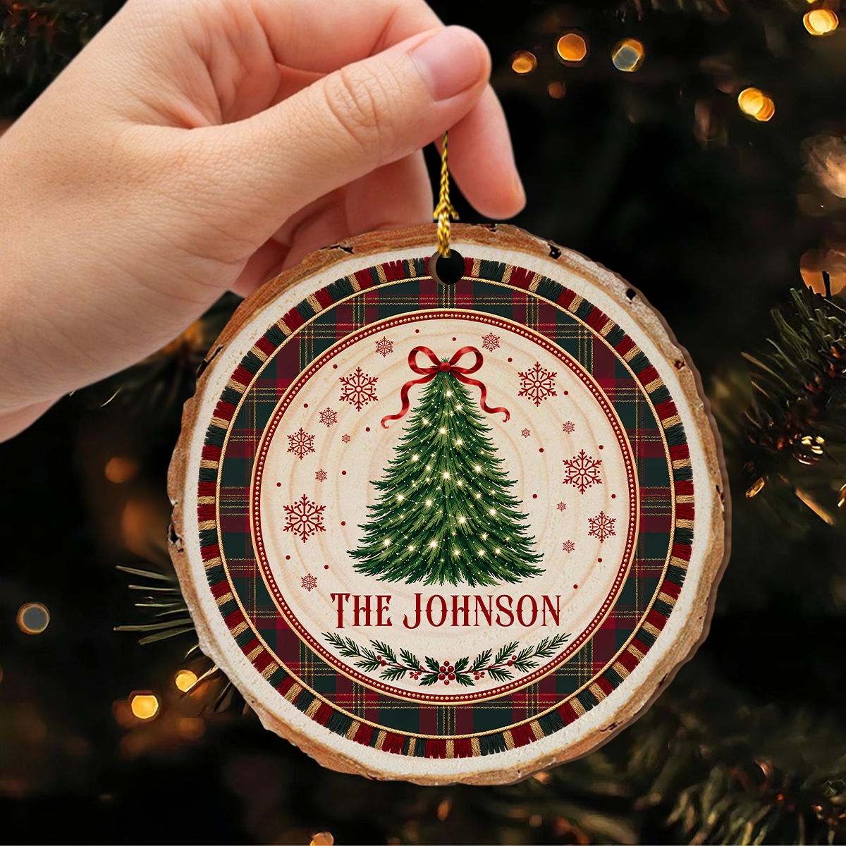 Custom Name Christmas Tree Wood Slice Ornament, Holiday Decor Gift For Family LM32 670499