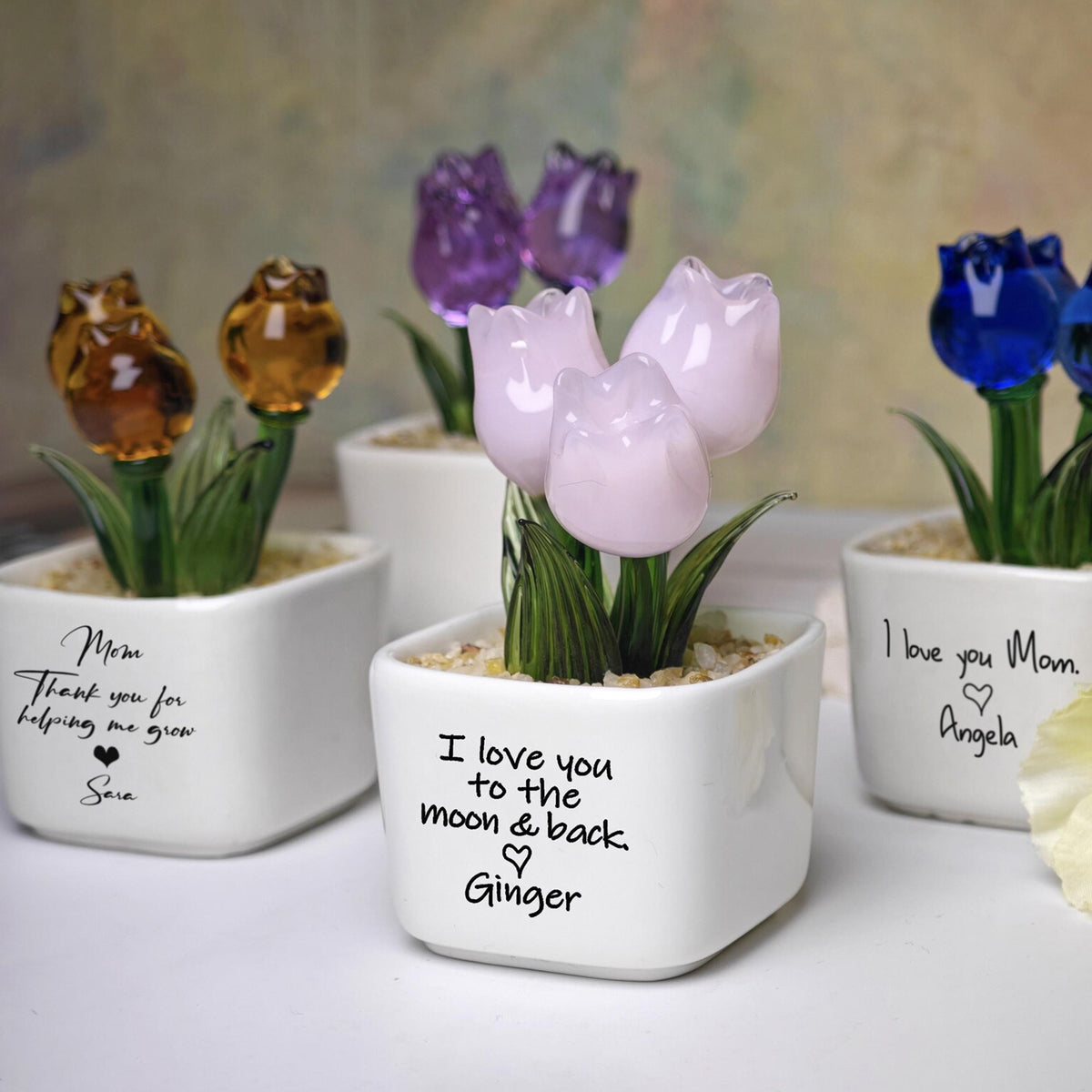 Personalized Tulip Glass Flower Pot - Gift For Mother, Happy Mother's Day HO82 901430