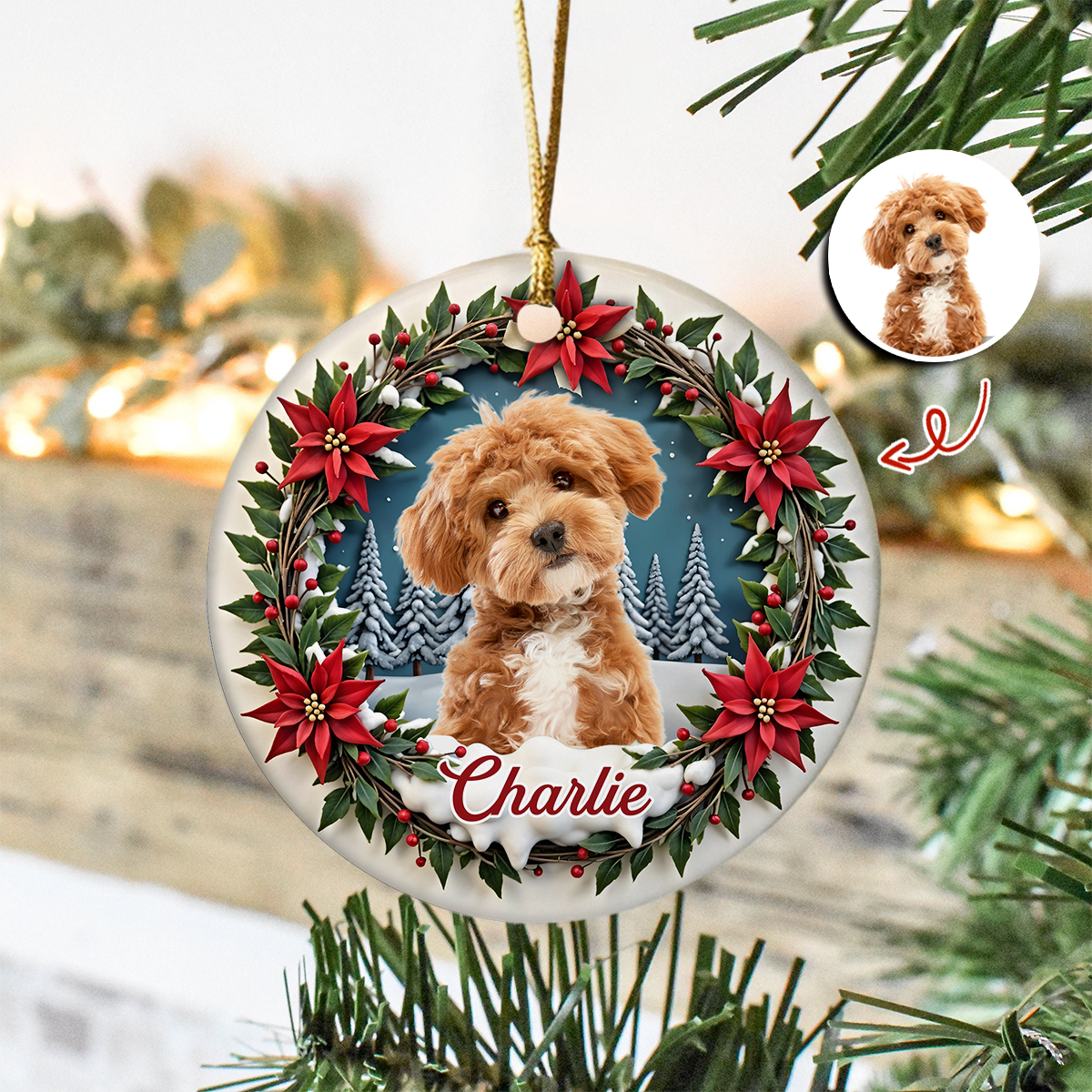 Custom Photo Dog Personalized Ceramic Ornament For Christmas HA75 897060