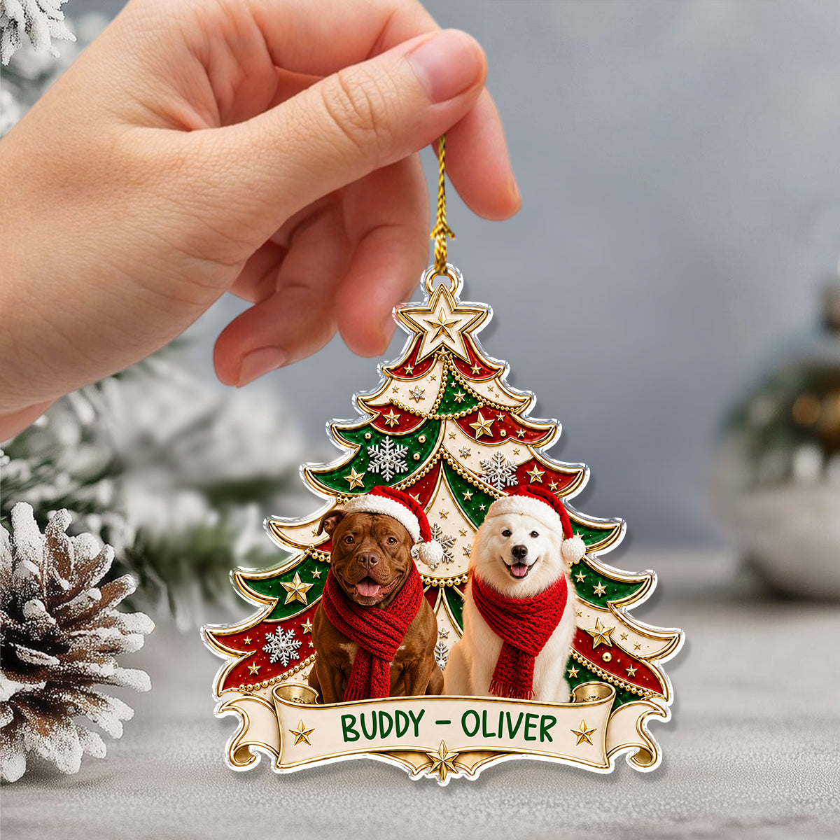 Custom Photo Christmas Tree Dog Acrylic Ornament - Gift For Dog Lovers HO82 903406