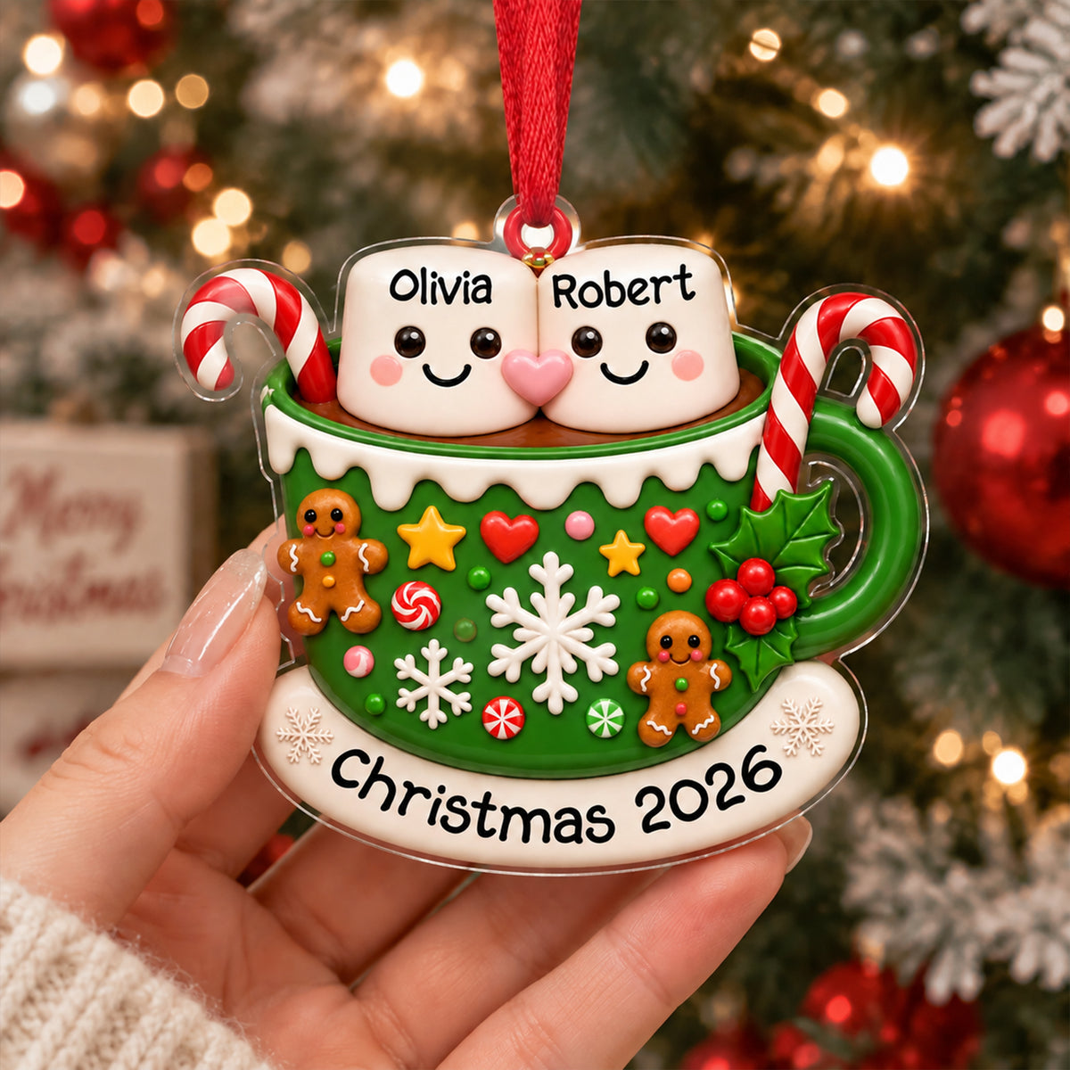 Personalized Marshmallow Hot Cocoa Acrylic Ornament, Hot Chocolate Couple Keepsake HA75 919140