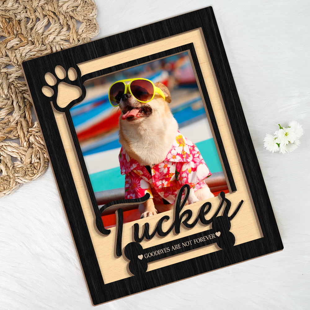 Personalized Pet Memorial Photo Frame, Custom Dog Loss Wooden Sign, Paw Print Picture Plaque HO82 903034