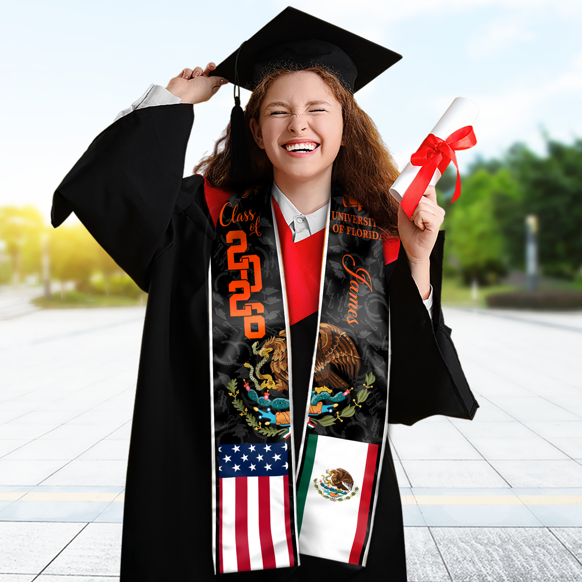 Custom Class of 2026 Mexican American Flag Graduation Stole TH10 898307