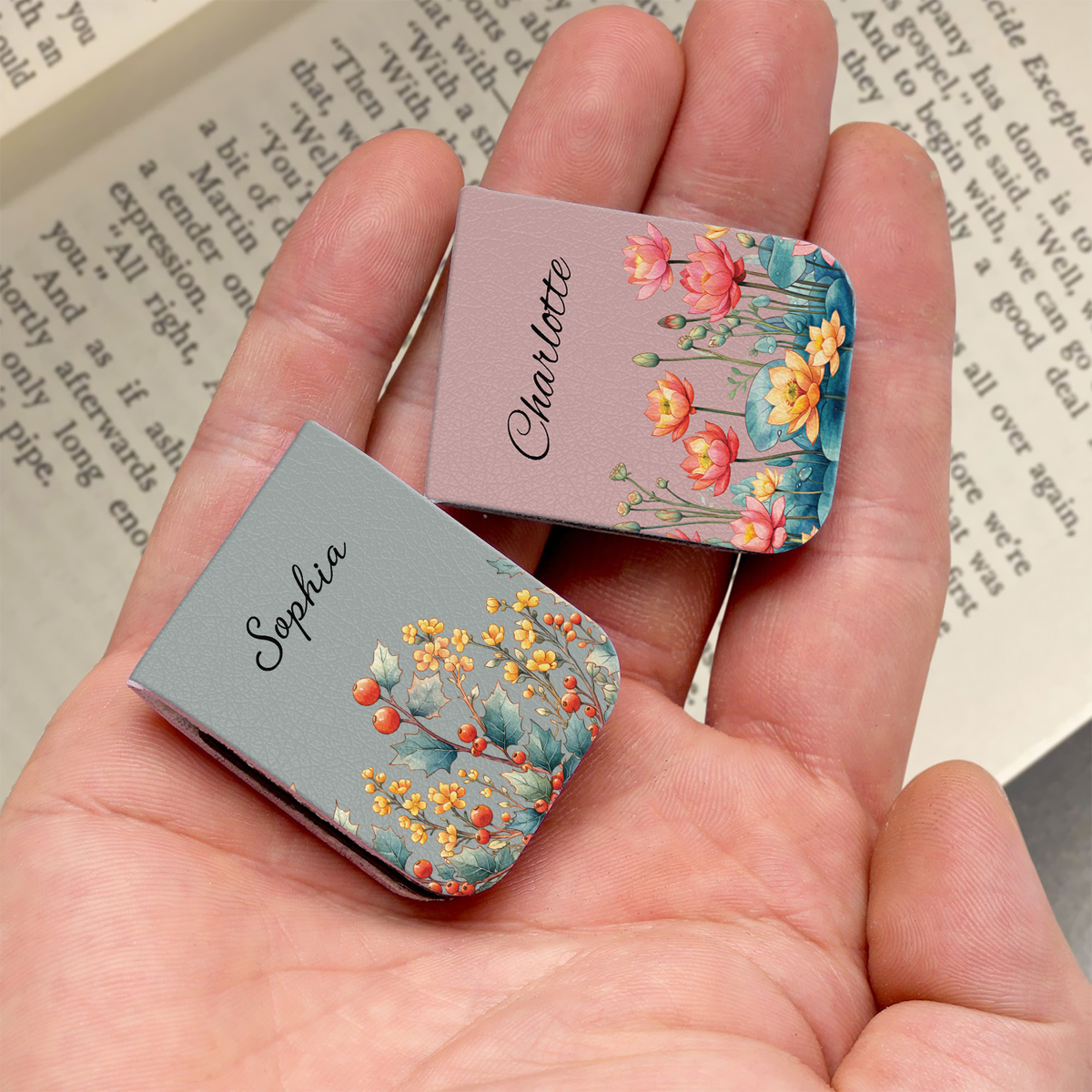 Personalised Watercolor Birth Flower Leather Magnetic Bookmark Gift for Book Lovers LM32 899393