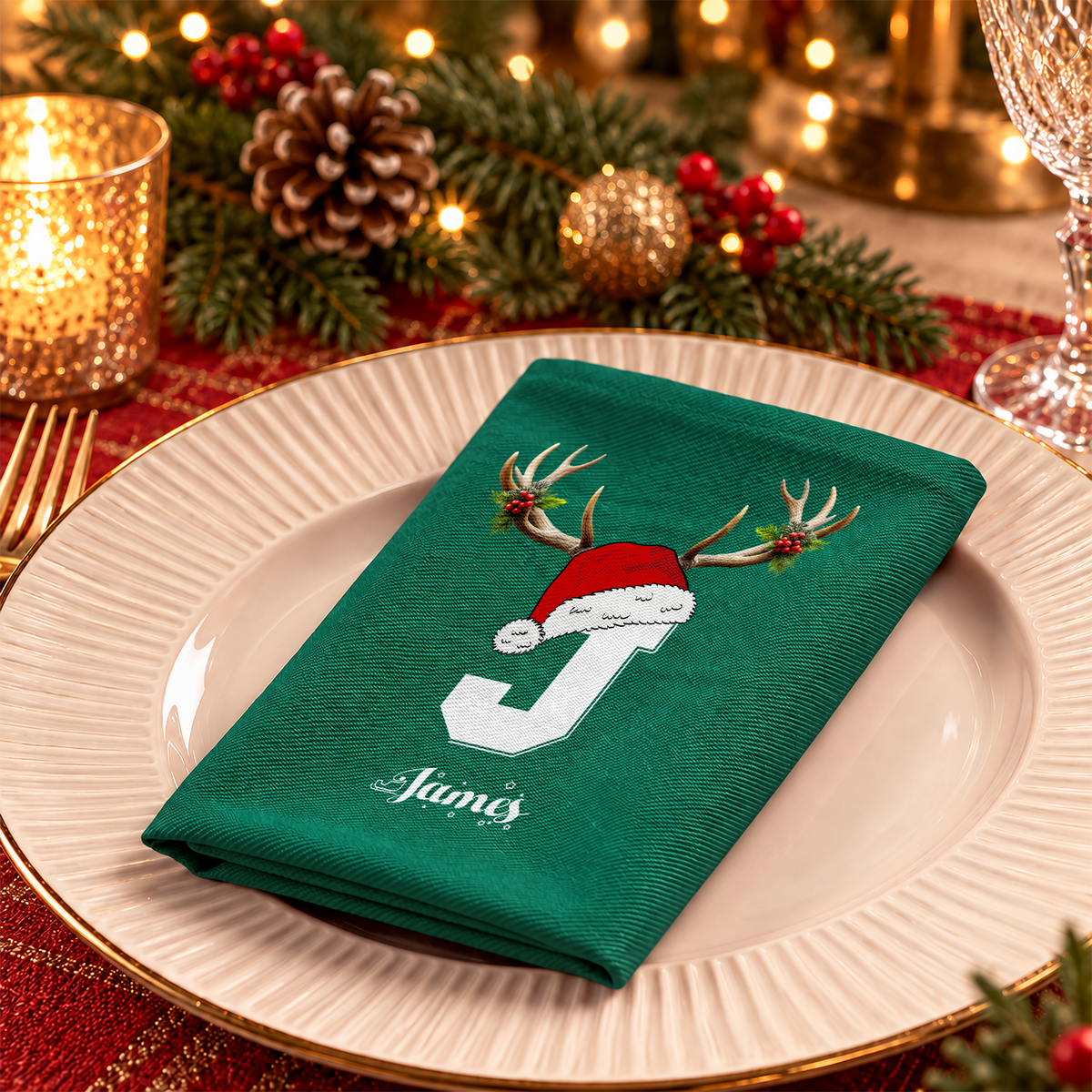 Personalized Initial Letter Christmas Reusable Cotton Napkin HO82 903726