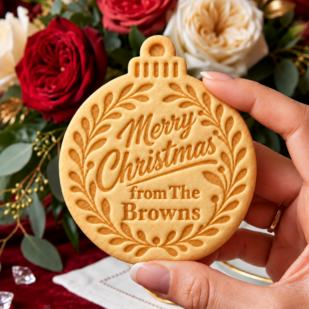 Custom Family Name Merry Christmas Shaped Cookie Stamp TH10 171507