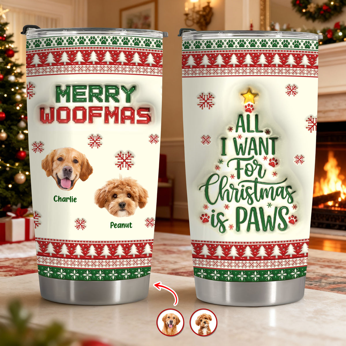Custom Photo All I Want For Christmas Is Paws - Personalized 3D Stainless Steel Tumbler CH07 896892