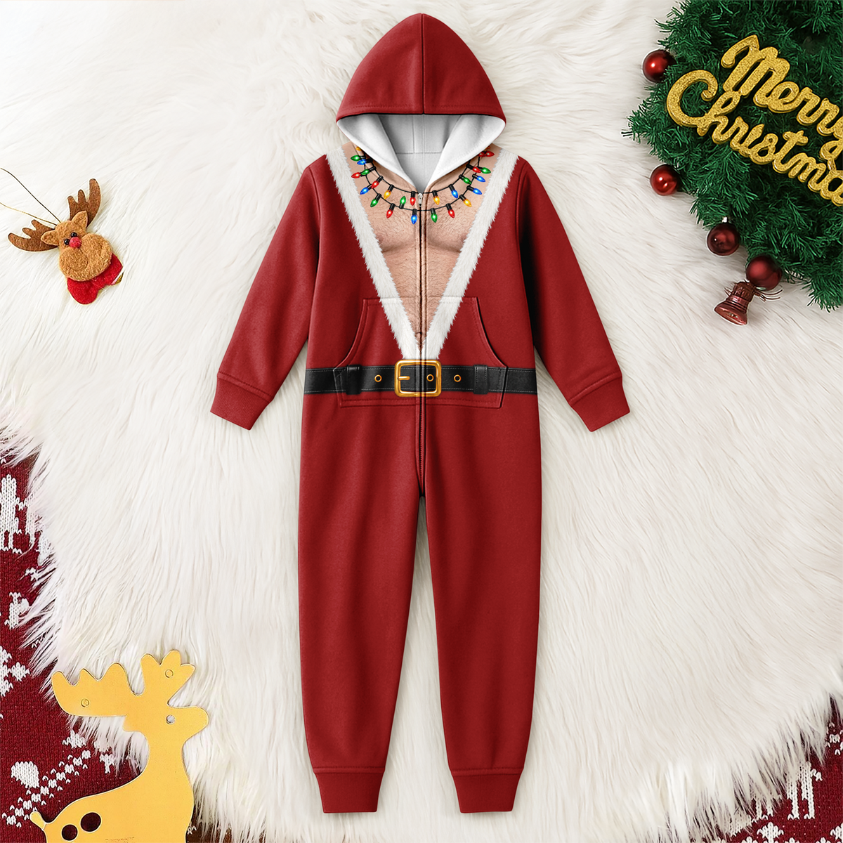 Funny Santa Body Illusion Adult Onesie Pajamas Fake Underwear Christmas Onesie Pajamas CH07 180584