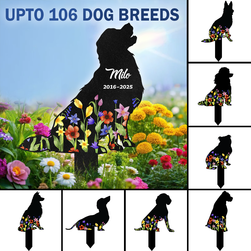Custom Floral Dog Name Memorial Garden Stake TH10 894119