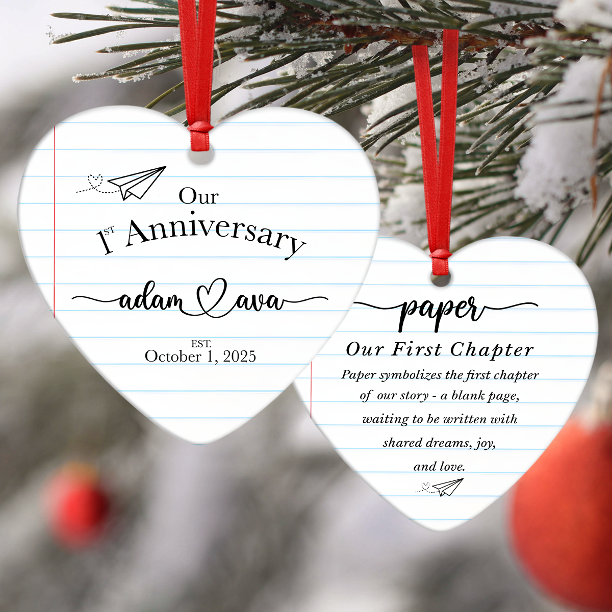 Personalized First Anniversary Heart Ceramic Ornament Our First Chapter Paper Anniversary Gift LM32 670059