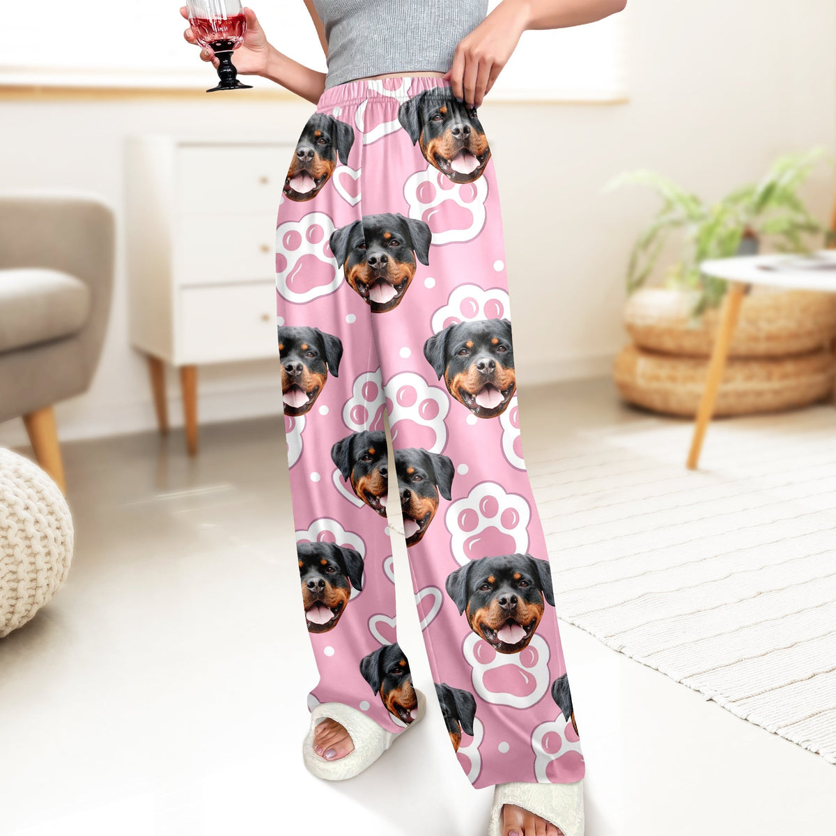 Custom Cute Dog Cat Face Pink Heart Pawprints Design Sweatpants LM32 897411