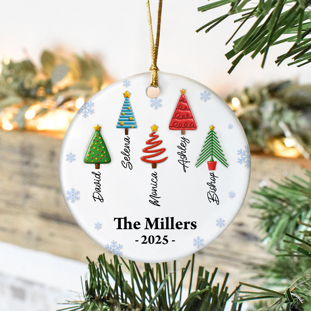 Personalized Family Christmas Tree 3D Inflated - Personalized Circle Ceramic Ornament LM32 895899