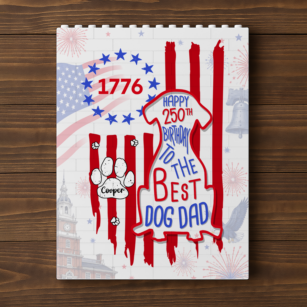 Custom Name Happy 250th Birthday To Best Dog Dad Dog Mom America Flag Building Brick Block LM32 669329