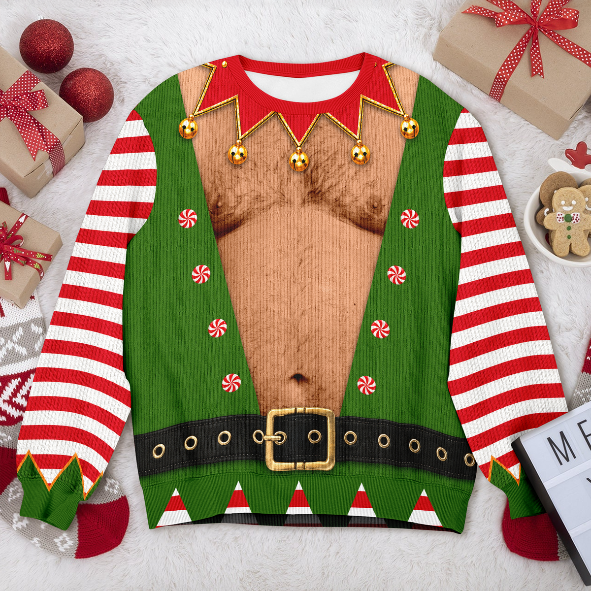 Personalized Funny Santa Abs Belly Body Ugly Sweater For Husband Dad Grandpa Chirstmas Gag Gift HA75 919350
