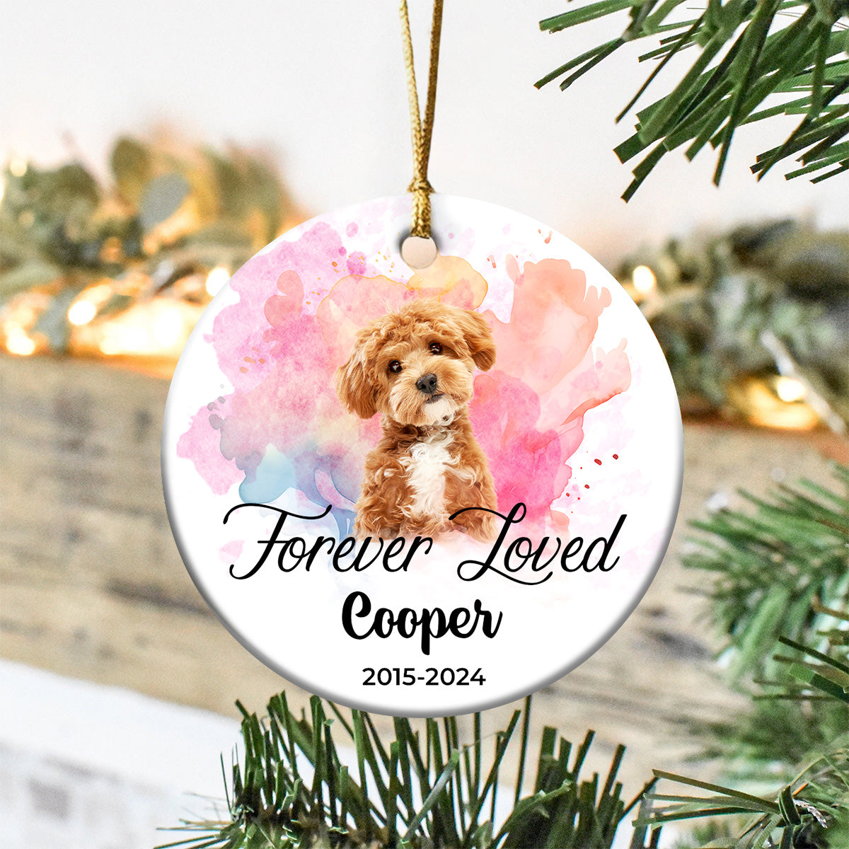 Custom Photo Christmas Forever Loved Dog Memorial Ceramic Ornament CH07 896810