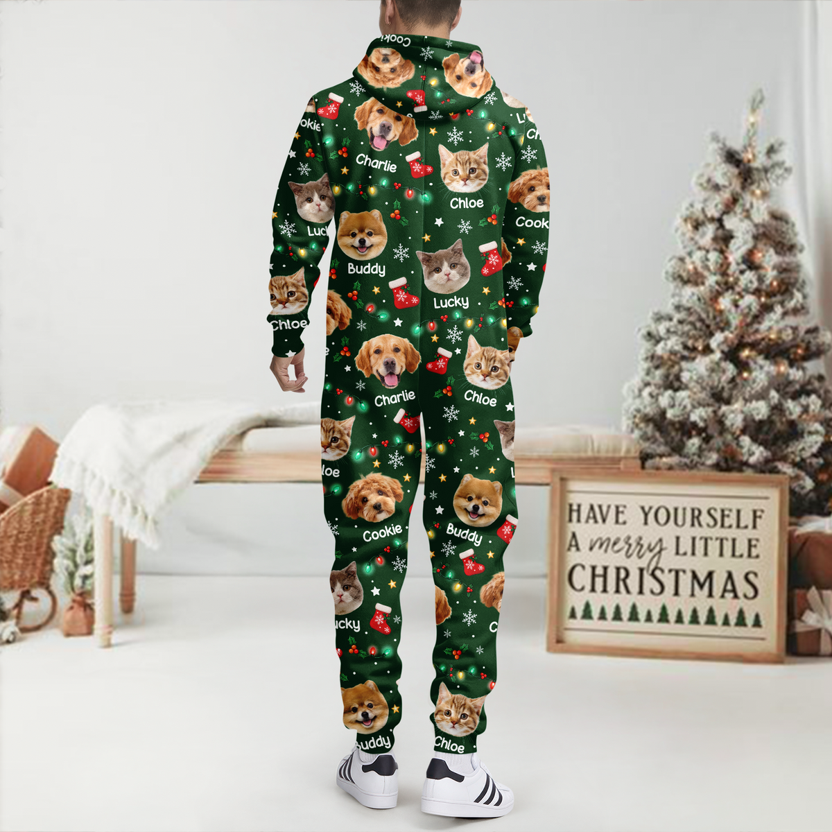 Custom Dog Cat Face and Name Onesie Pajamas Christmas Gift for Pet Lovers HO82 904064