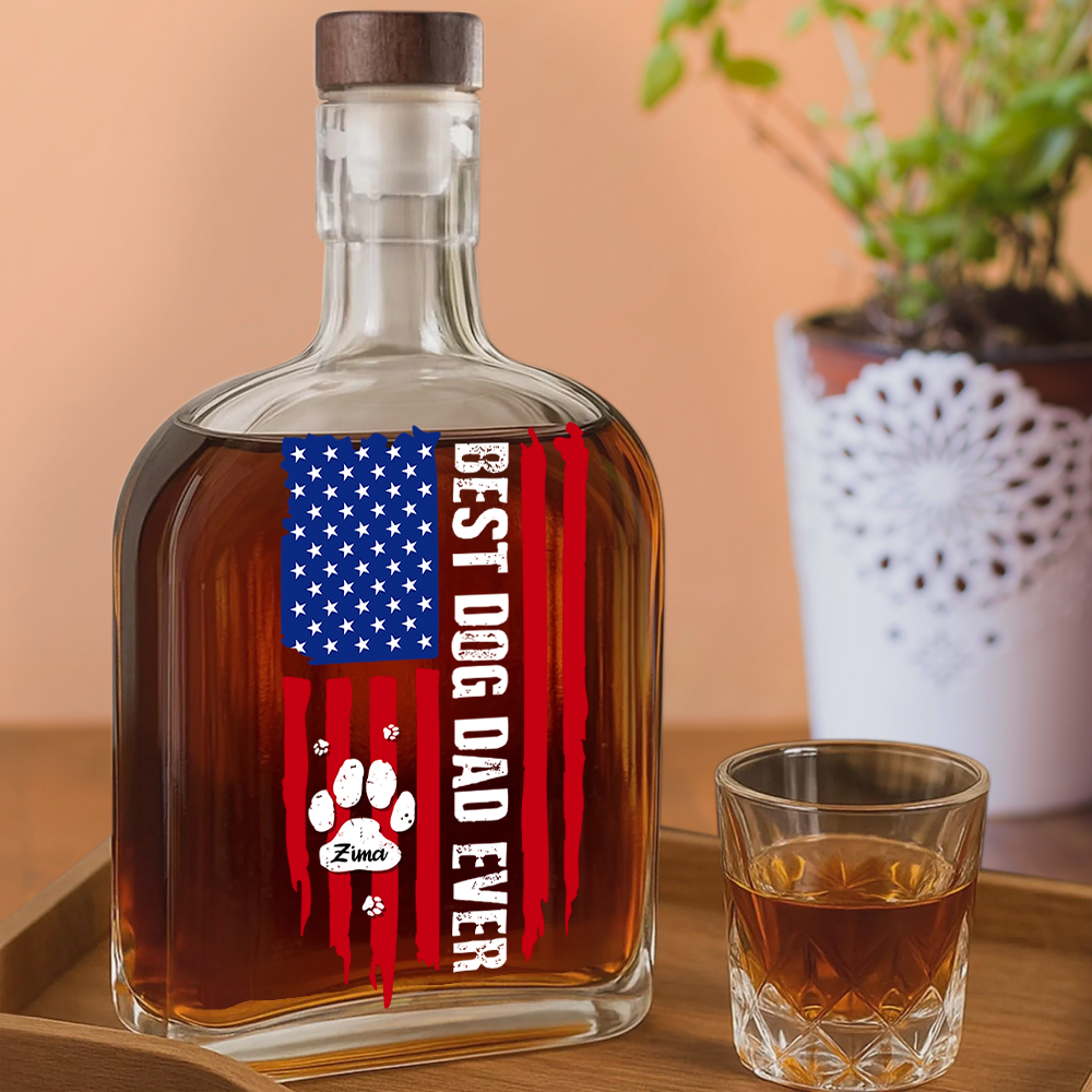 Personalized Gift To Best Dog Dad Ever Paw American Flag Whiskey Bottle LM32 893595