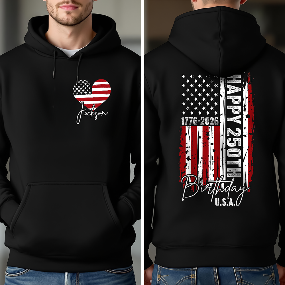 Custom Name USA 250th Birthday 1776-2026 Independence Day Back & Front Dark Shirt HO82 902222